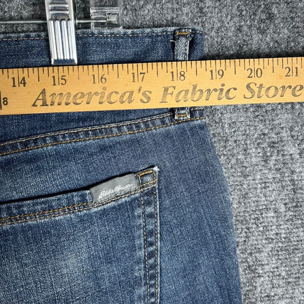 Eddie Bauer Boyfriend Jeans Womens 16 Medium Blue Distressed Plaid Patch Relaxed